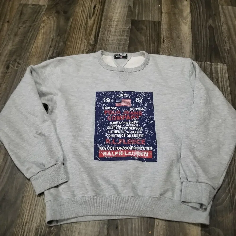 Vintage Polo Jeans Co. Ralph Lauren Crew Neck Sweatshirt Size Medium Gray Y2k‎